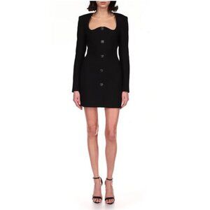 David Koma Fitted Wool Mini Dress with Logo Buttons